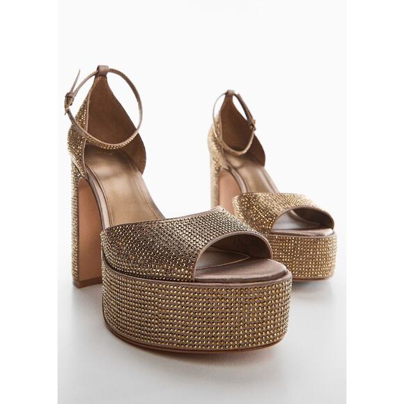 Mango Heeled Platform Sandal With Strass Strap - 6 - Neutral - Picture 4 of 6